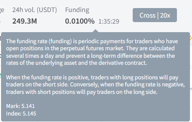 Funding display widget in the Lexx Trading Platform header