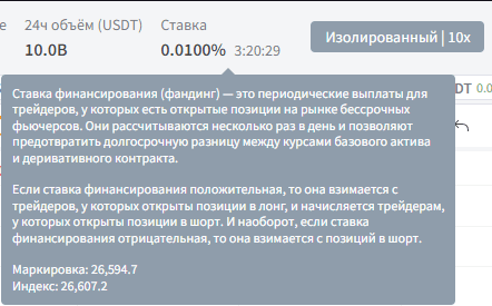 Виджет отображения фандинга в шапке платформы Lexx Trading Platform